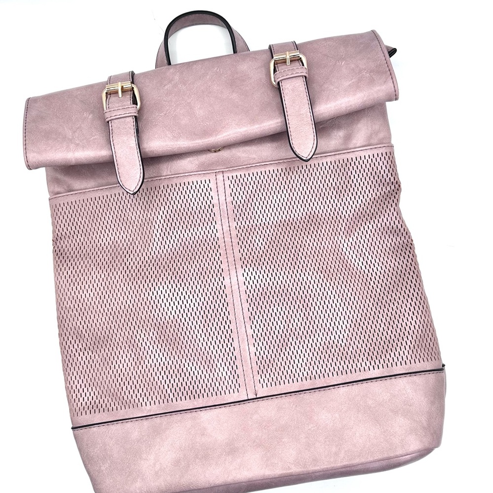 Faux Leather Backpack Purse - Dusty Rose.